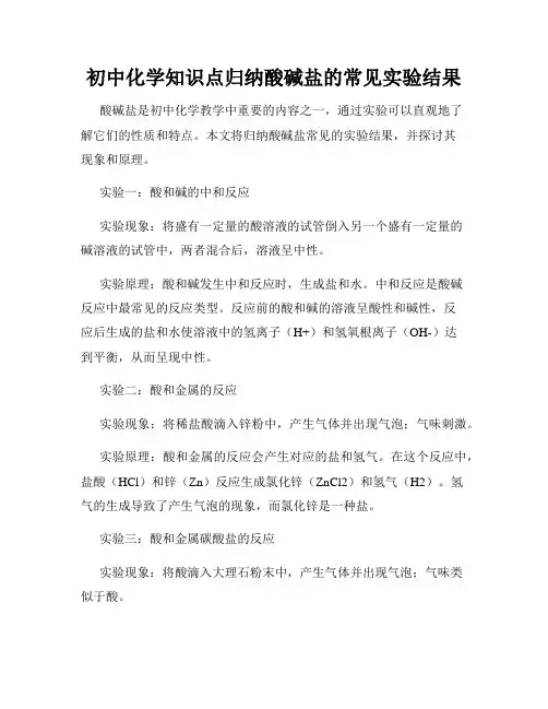 初中化学知识点归纳酸碱盐的常见实验结果