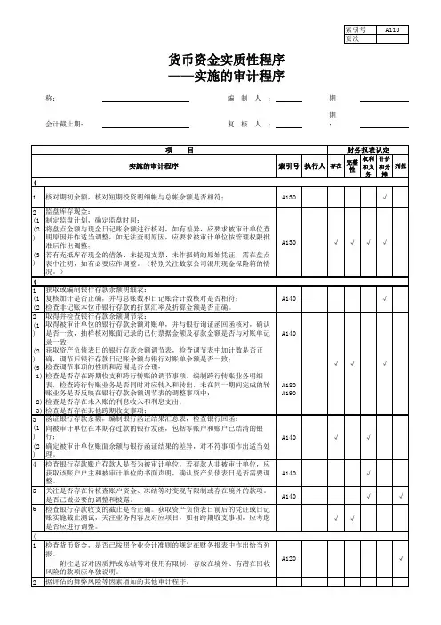 A100 货币资金(新准则,中日年报审计)