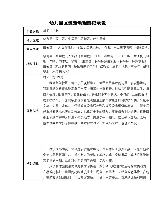 小班区域游戏观察记录