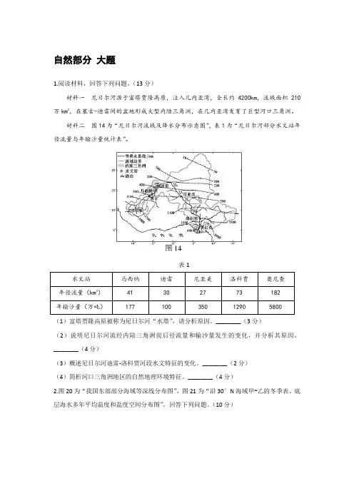 2020年地理高考自然地理大题部分。一轮复习必备