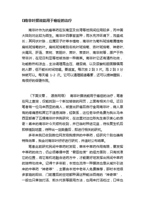 ????南非叶据说能用于癌症的治疗