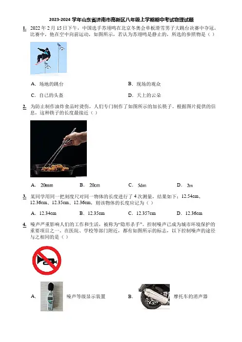 2023-2024学年山东省济南市高新区八年级上学期期中考试物理试题