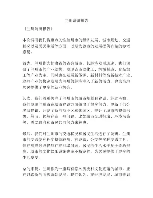 兰州调研报告