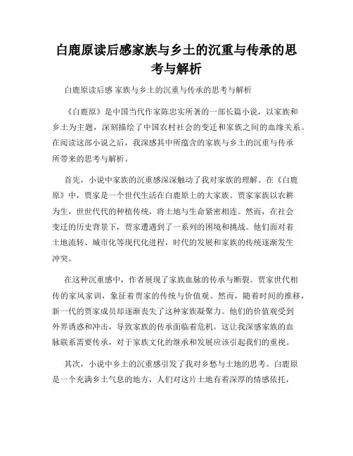 白鹿原读后感家族与乡土的沉重与传承的思考与解析