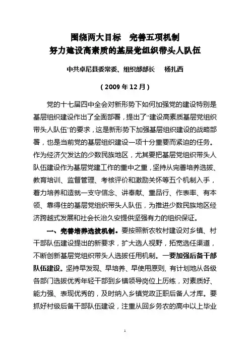 基层党组织带头人队伍建设