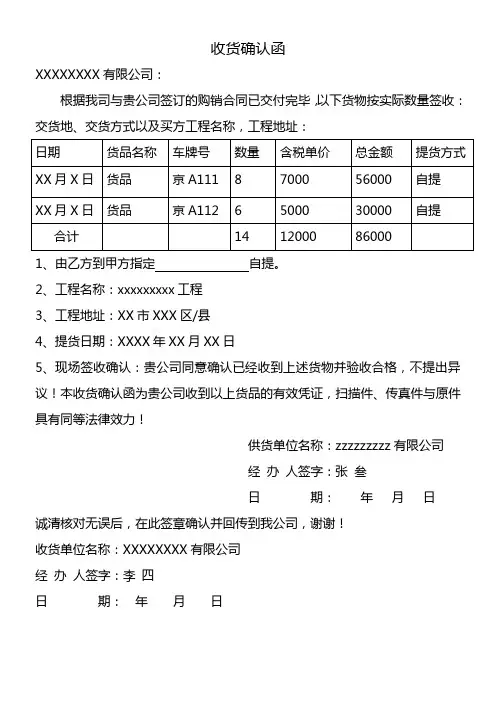 收货确认函