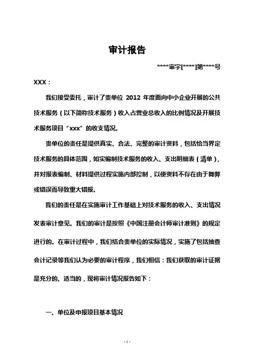 中小企业开展的公共技术服务审计报告