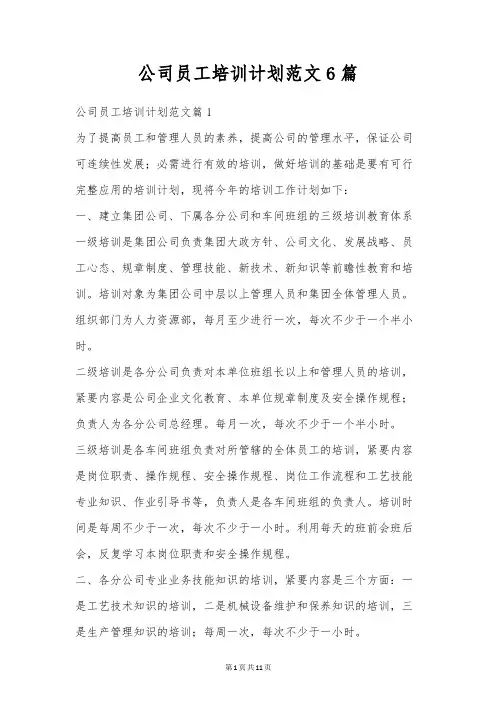 公司员工培训计划范文6篇