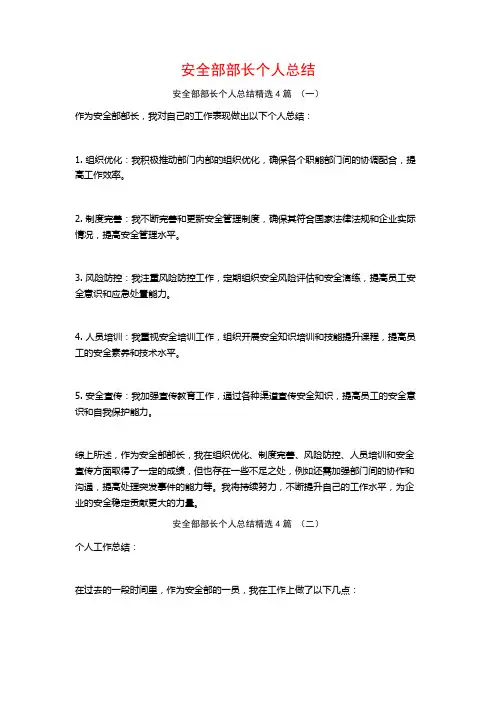 安全部部长个人总结4篇