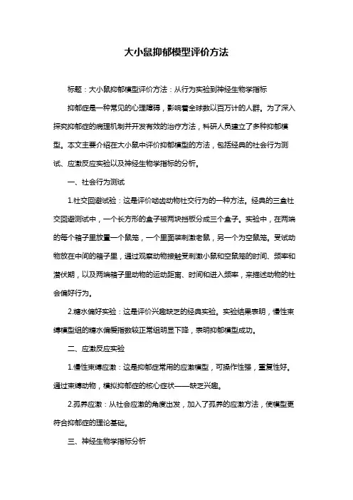 大小鼠抑郁模型评价方法