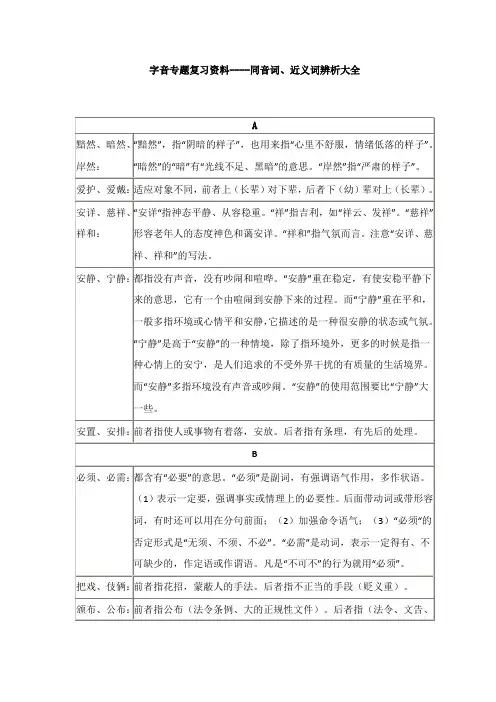 同音词近义词辨析大全