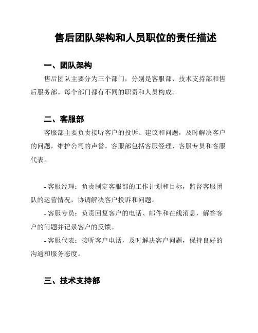 售后团队架构和人员职位的责任描述