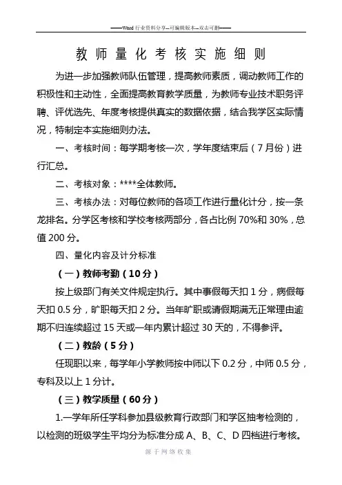 教师量化考核细则