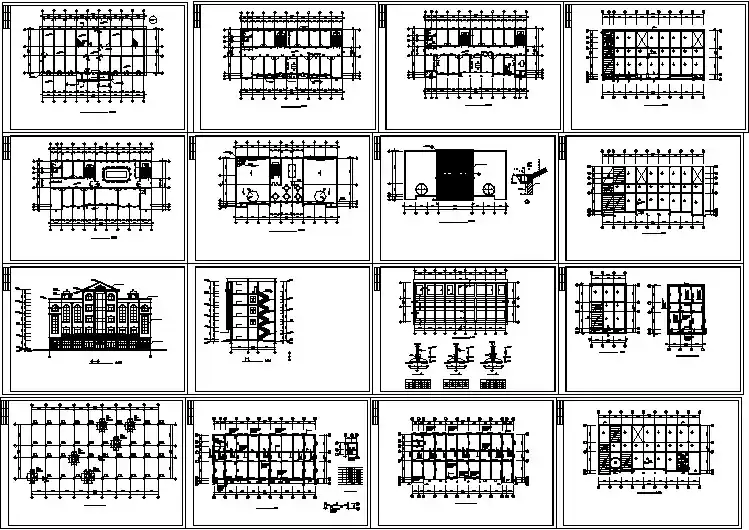 四层框架办公楼建筑结构施工CAD设计平面图纸