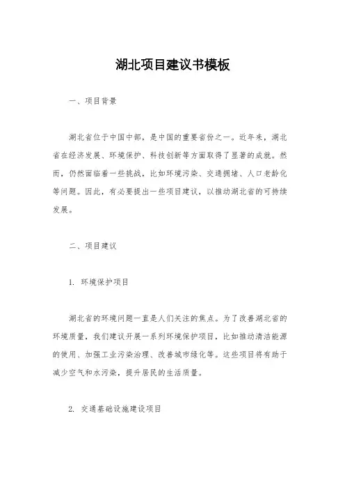 湖北项目建议书模板