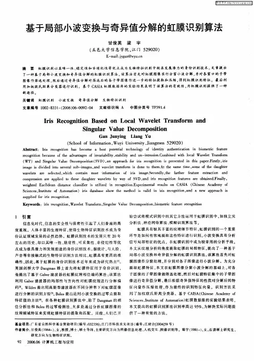 基于局部小波变换与奇异值分解的虹膜识别算法
