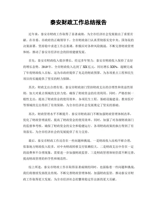 泰安财政工作总结报告