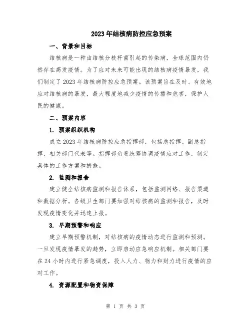 2023年结核病防控应急预案