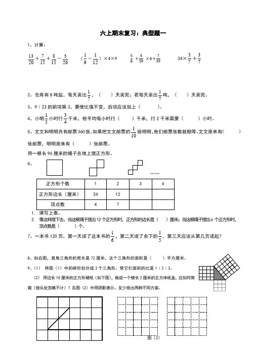 苏教版六年级数学上学期末复习典型题一2021