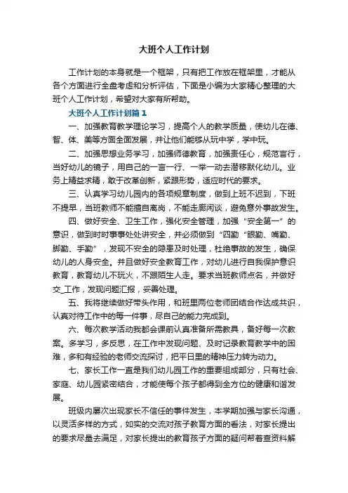 大班个人工作计划5篇