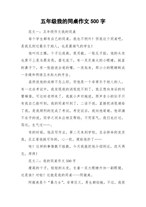 五年级我的同桌作文500字_作文