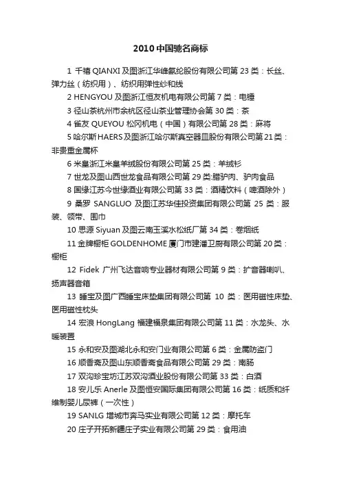 2010中国驰名商标