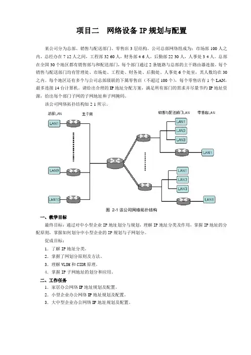 项目二  网络设备IP规划与配置