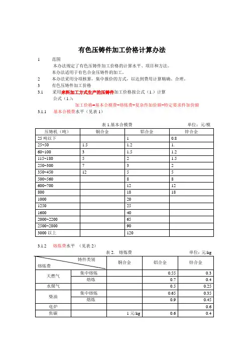 压铸件加工价格计算