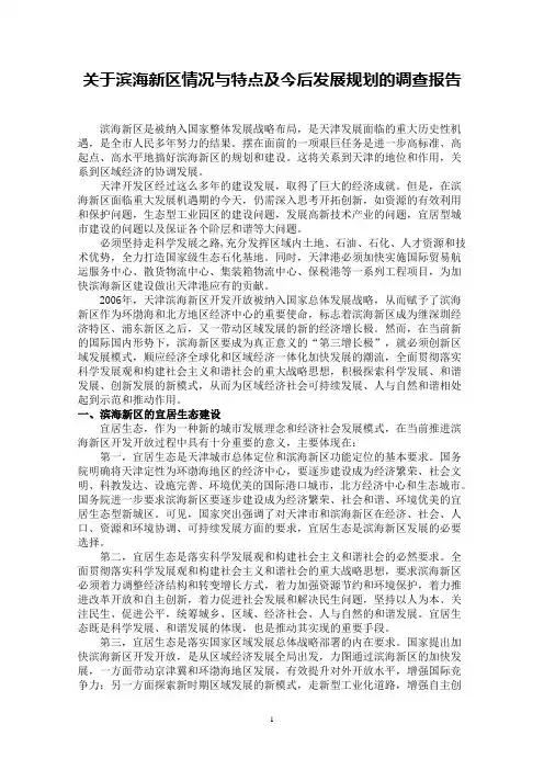 关于滨海新区情况与特点及今后发展规划的调查报告