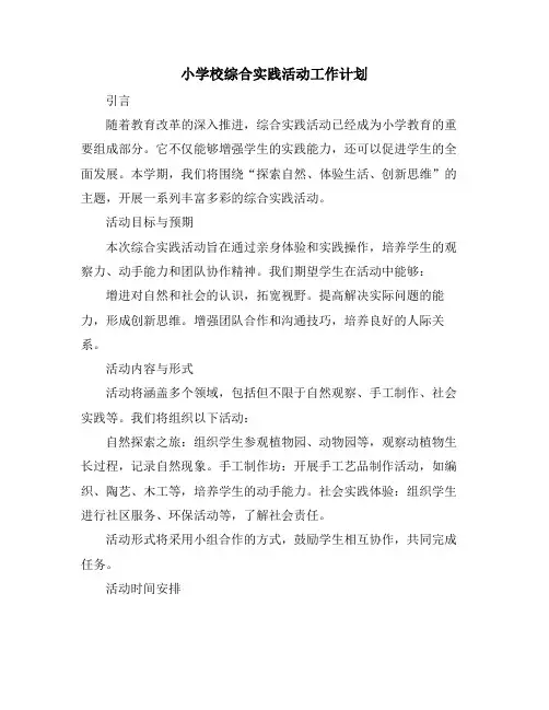 小学校综合实践活动工作计划