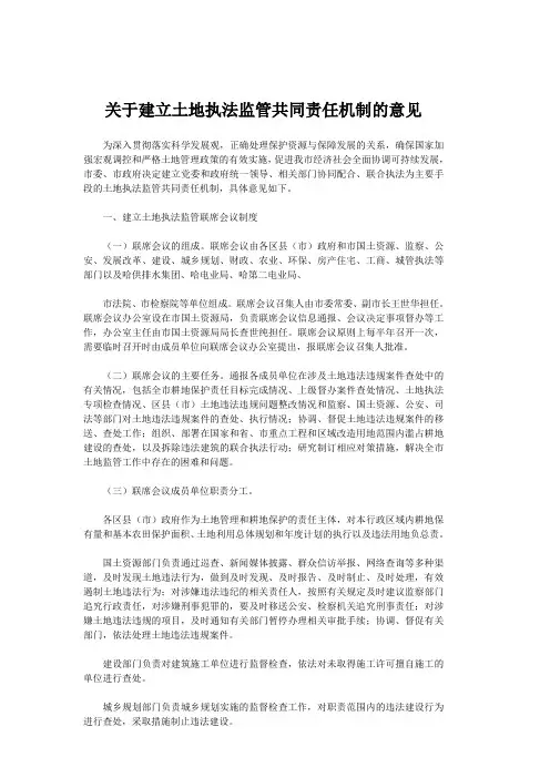 关于建立土地执法监管共同责任机制的意见