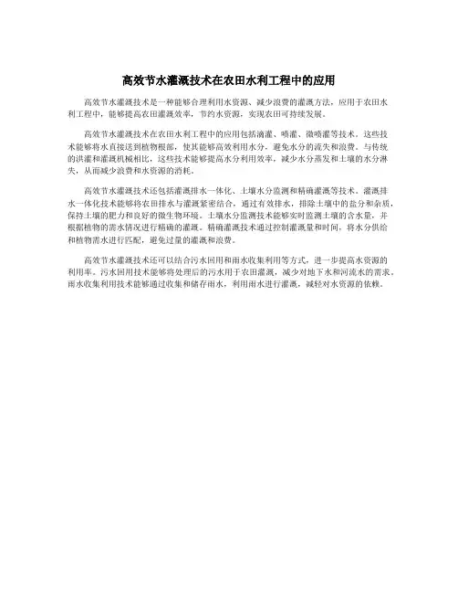 高效节水灌溉技术在农田水利工程中的应用