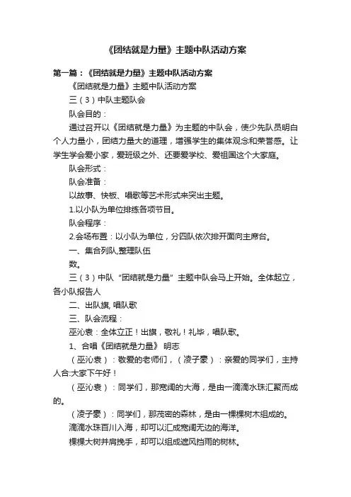 《团结就是力量》主题中队活动方案