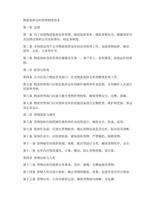 物流装卸仓库管理制度范本