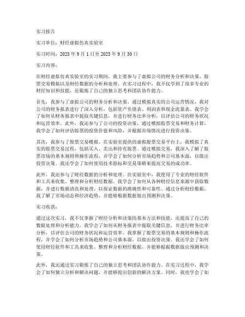 财经虚拟仿真的实习报告