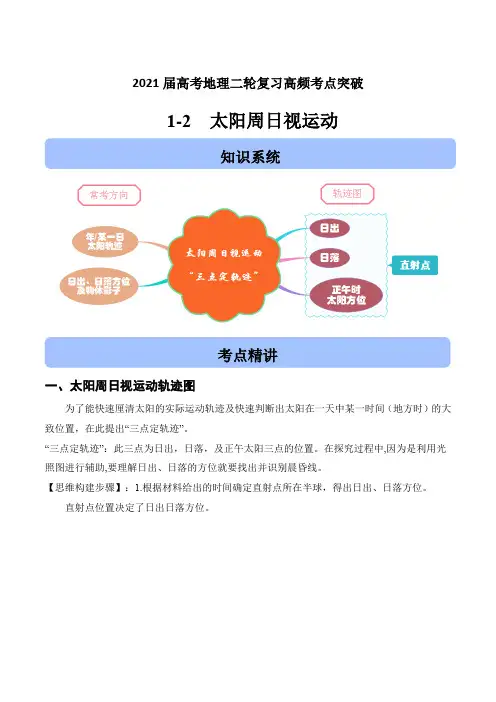 2021届高考地理二轮复习高频考点突破：太阳周日视运动【含答案】