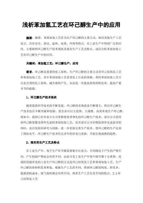 浅析苯加氢工艺在环己醇生产中的应用