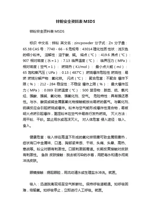 锌粉安全资料表MSDS