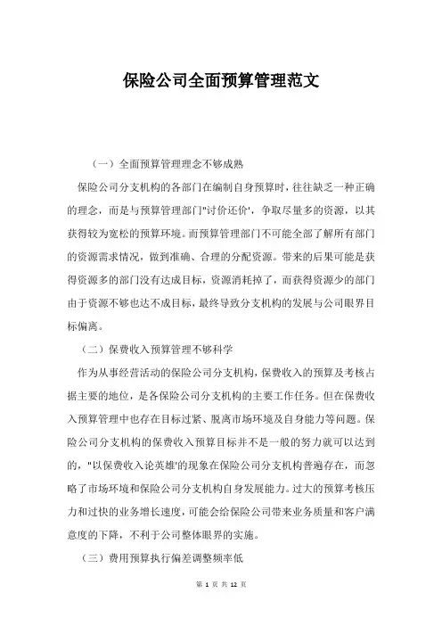 保险公司全面预算管理范文