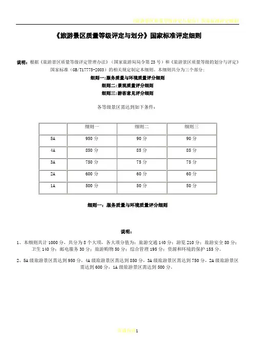 《旅游景区质量等级评定与划分》国家标准评定细则要点