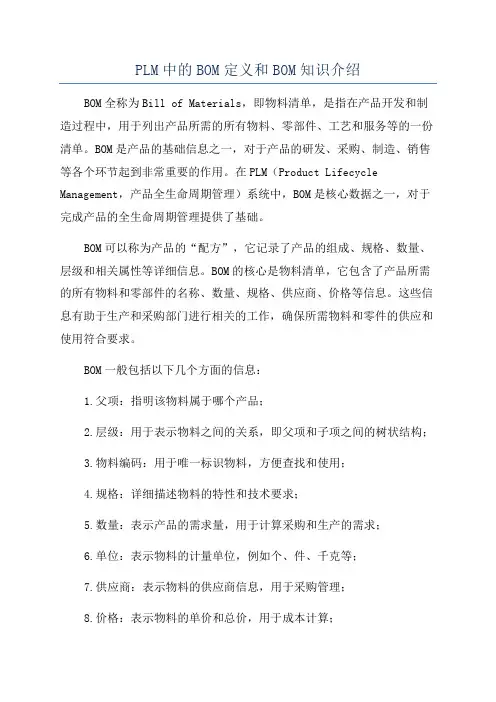 PLM中的BOM定义和BOM知识介绍