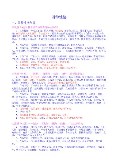 完美型活泼型力量型平和型
