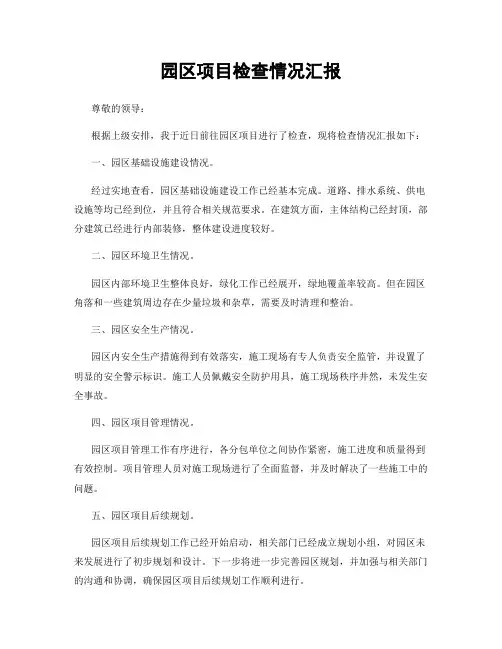 园区项目检查情况汇报