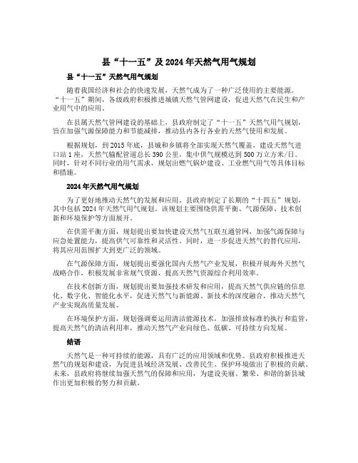 县“十一五”及2024年天然气用气规划
