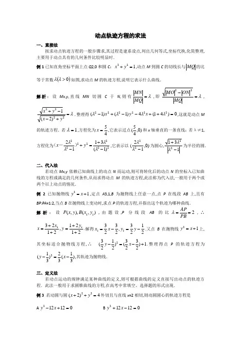 轨迹方程的五种求法例题