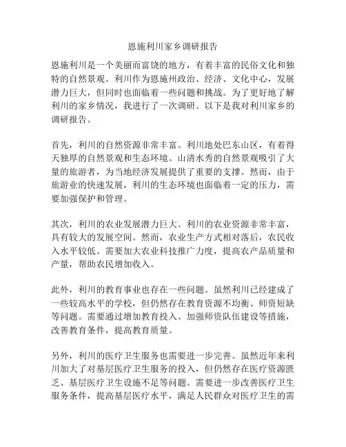 恩施利川家乡调研报告