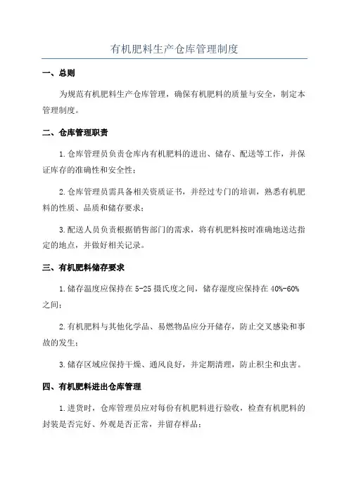 有机肥料生产仓库管理制度