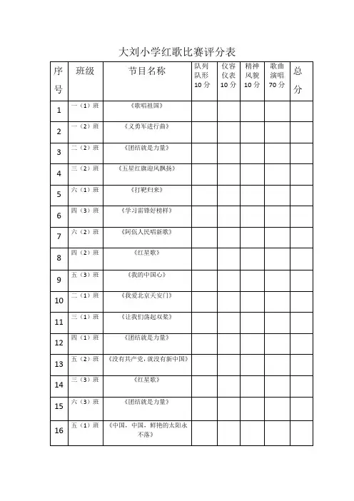 小学生红歌比赛评分表