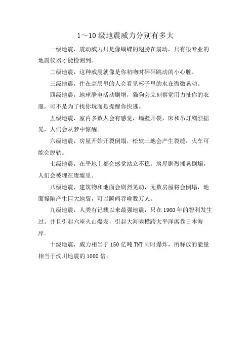 1～10级地震威力分别有多大