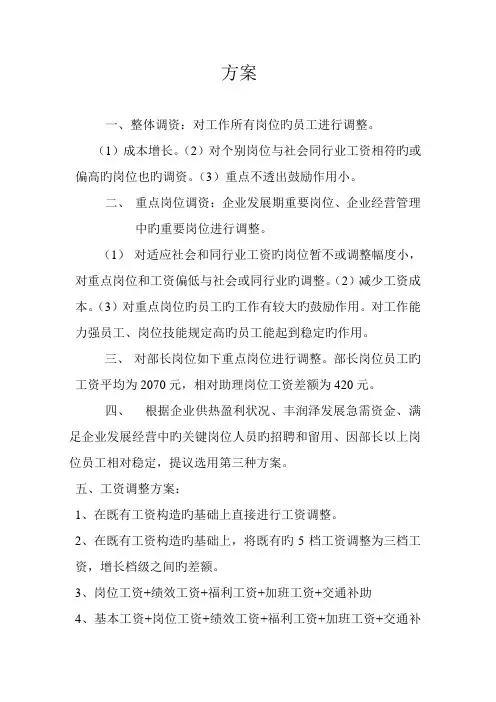 公司工资改革方案参考